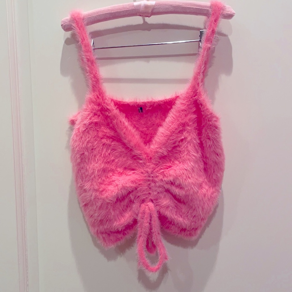 Fluffy Pink Tie Top